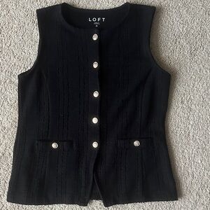 LOFT Black Sleeveless Button-Front Knit Vest